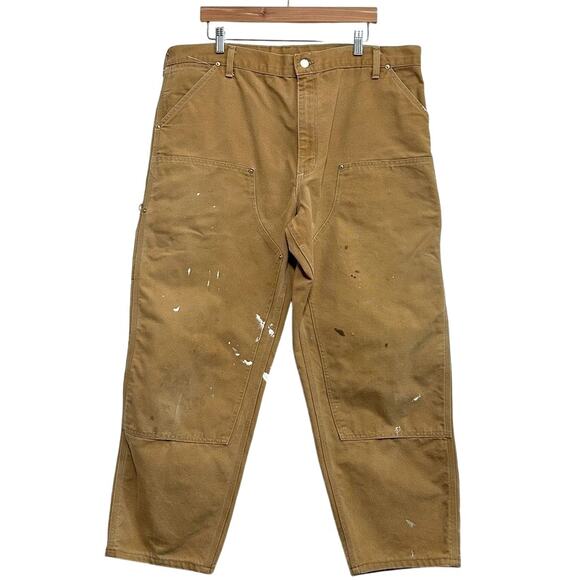 Vintage Carhartt Duck Double Knee Work Pants 42x30 Distressed Paint Carpenter - Picture 1 of 12